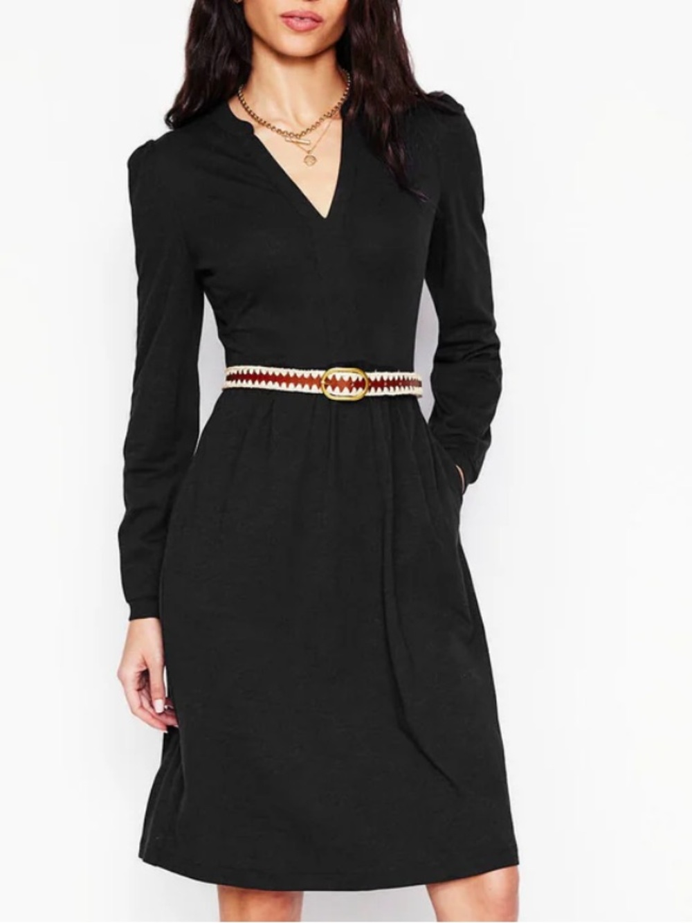 Boden black Long-Sleeve V-Neck ‘Naomi’ Dress size 4p